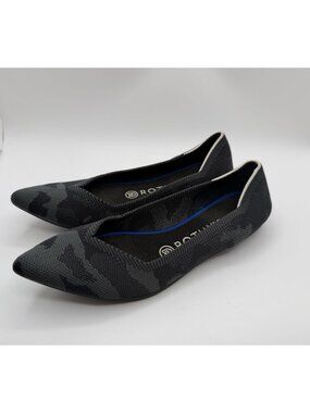 Rothys The Flats Ballet Women Size 7 Grey Camo Pointed Toe Knit Casual Shoe